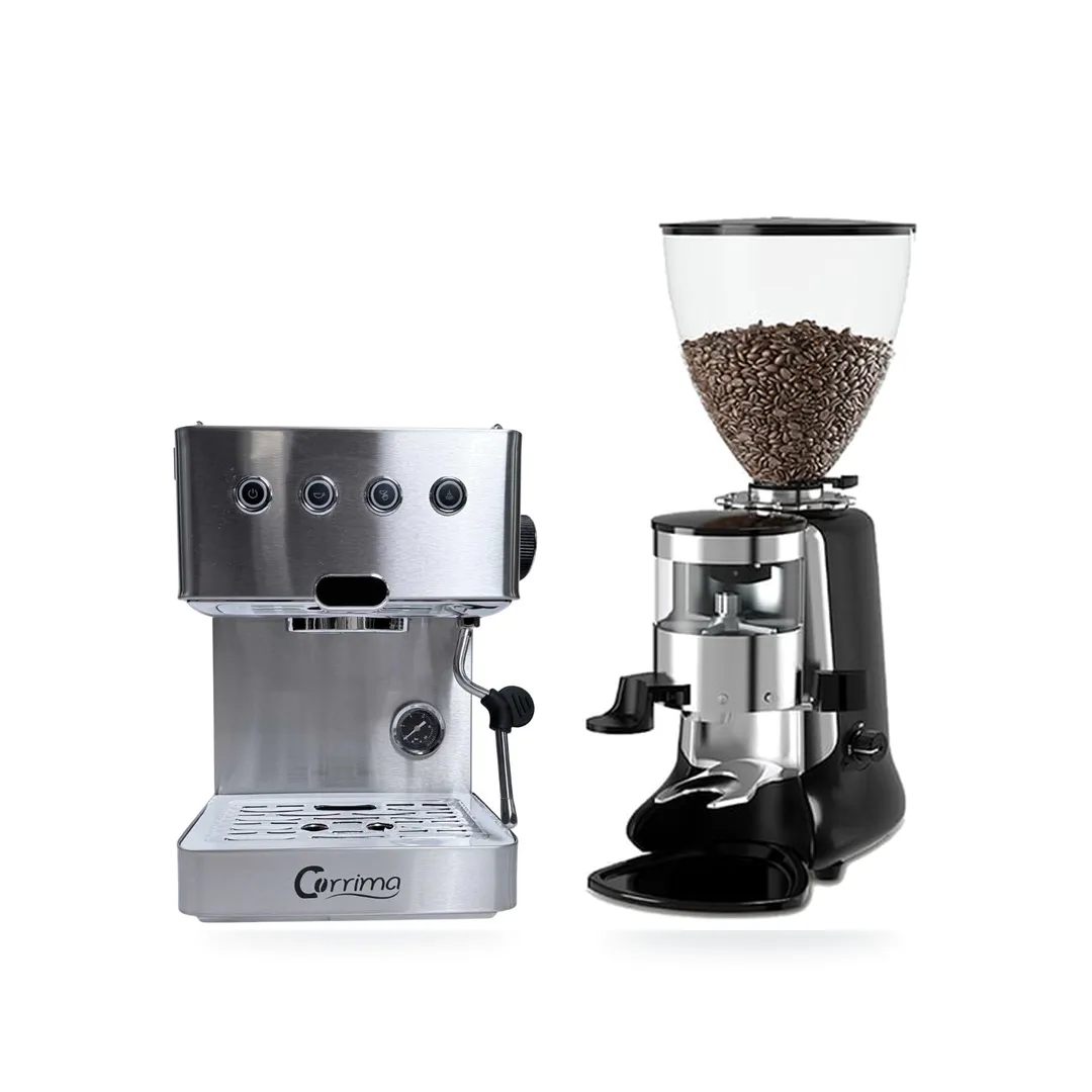 Combo Corrima CRM 3005L + HeyCafe HC600 V2 — combo máy pha và máy xay cà phê